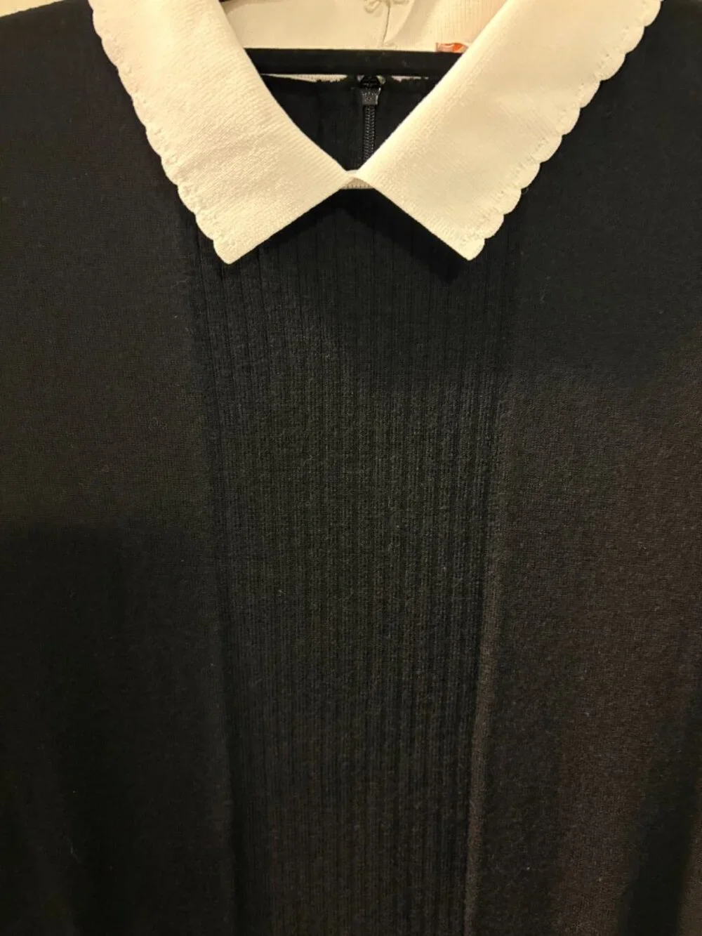Tory Burch Wool Sweater Dress Large Black White Collar Pleated Knit Dress